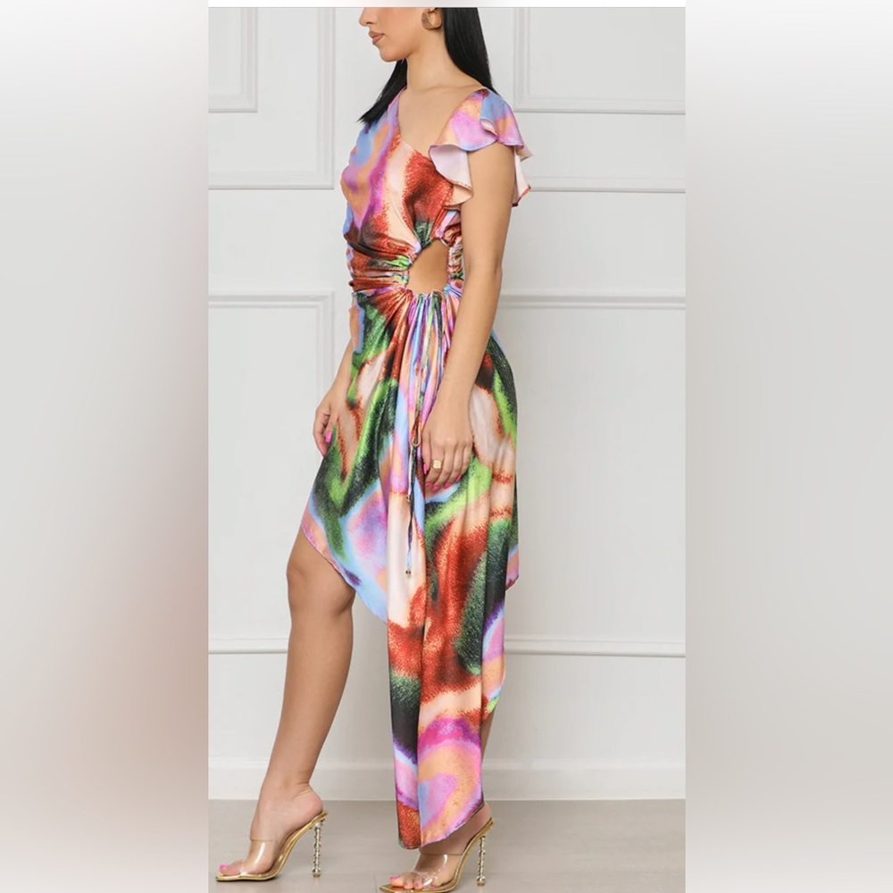 Party Seeker Watercolor One Shoulder Dress (Pink Multi)